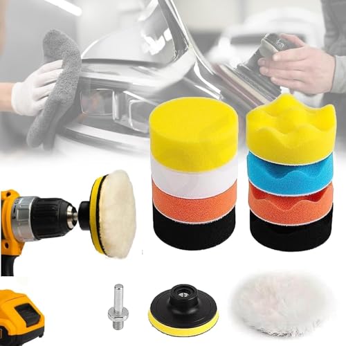 Delightbee Car Foam Drill 3-Inch Buffing and 11 Polishing Pads Kit, Compound Automotive Polisher Car Wash Cleaning Tools, Sealing Glaze, Foam Pads of Drill Polisher Attachment (Polishing Pads) - Image 1