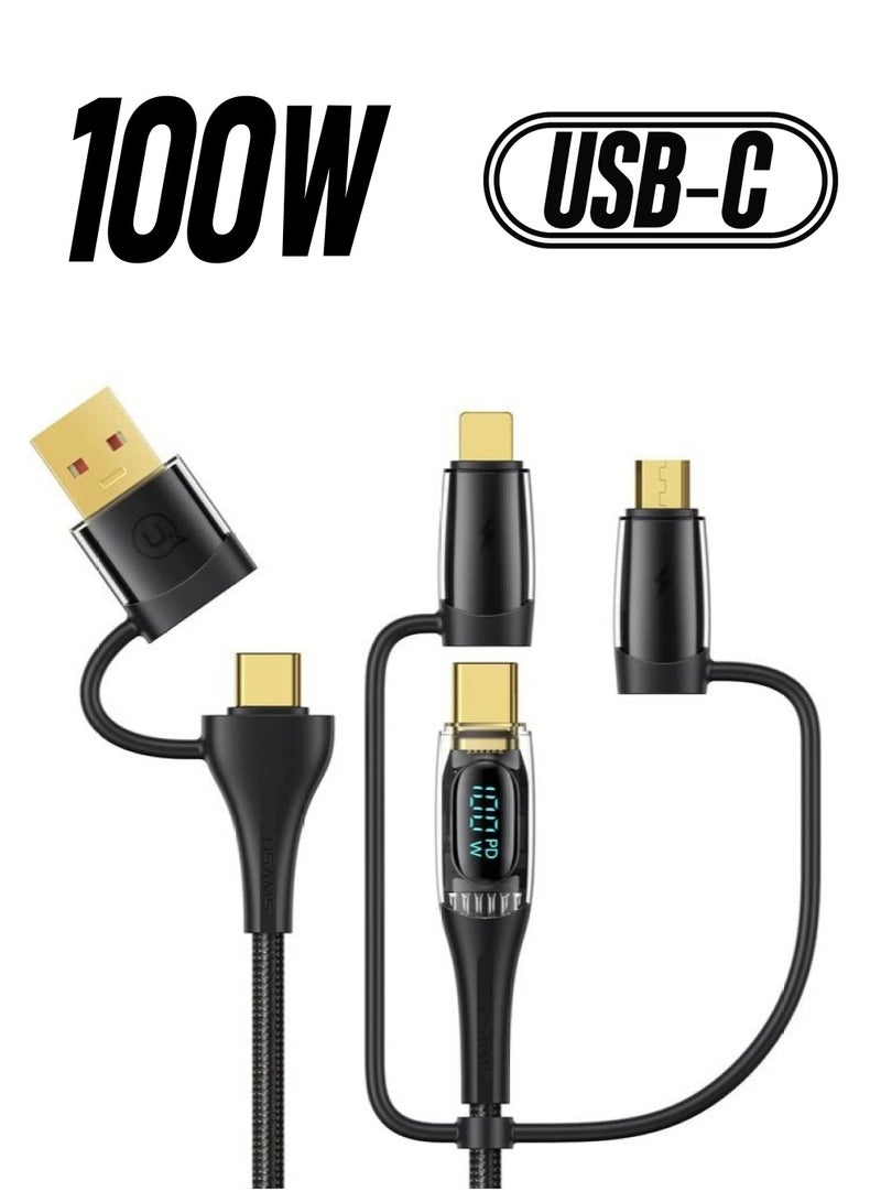 Excefore USB C to Multi Charging Cable, 100W 4FT 5A Type C to Type C Fast Charger Charging Cord, with LED Display 5-in-1 Charging Cable, USB C/A to USB C/Micro/IP Charger Adapter, for Laptop/Tablet/Phone - Image 1