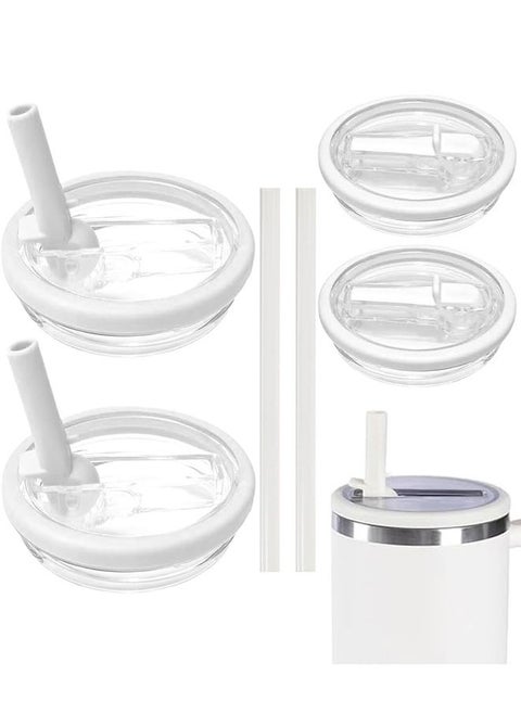 غطاء زجاجة قابل لإعادة الاستخدام 2 قطع 40 أونصة مع غطاء قFlip Straw مقاوم للتسرب ومقاوم للرذاذ، يناسب أكواب السيارة وأكواب 40 أونصة. (أبيض)