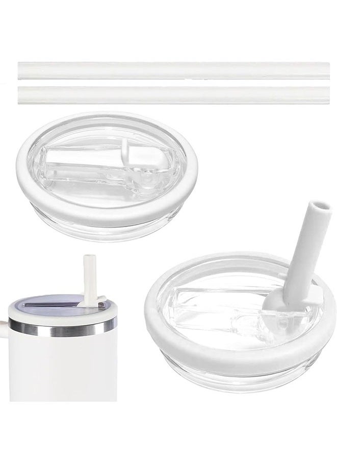 غطاء زجاجة قابل لإعادة الاستخدام 2 قطع 40 أونصة مع غطاء قFlip Straw مقاوم للتسرب ومقاوم للرذاذ، يناسب أكواب السيارة وأكواب 40 أونصة. (أبيض)