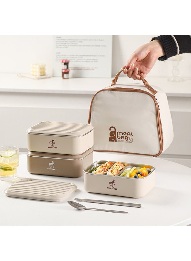 Large Capacity Microwave Preservation Box Lunch Box Heating Student Lunch Box Stainless Steel Lunch Box Office Tape-Specifications:White 800ml*1+tableware+insulation Bag - Image 4