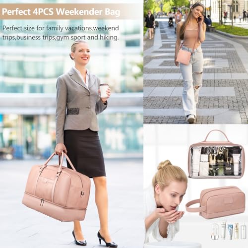 Wogarl Weekender Bag for Women Men Large Overnight Bag Travel Duffel Bag, Pink - Image 2