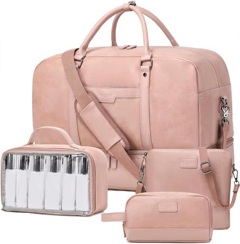 Wogarl Weekender Bag for Women Men Large Overnight Bag Travel Duffel Bag, Pink - Image 1