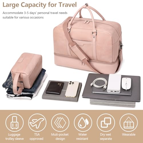 Wogarl Weekender Bag for Women Men Large Overnight Bag Travel Duffel Bag, Pink - Image 3