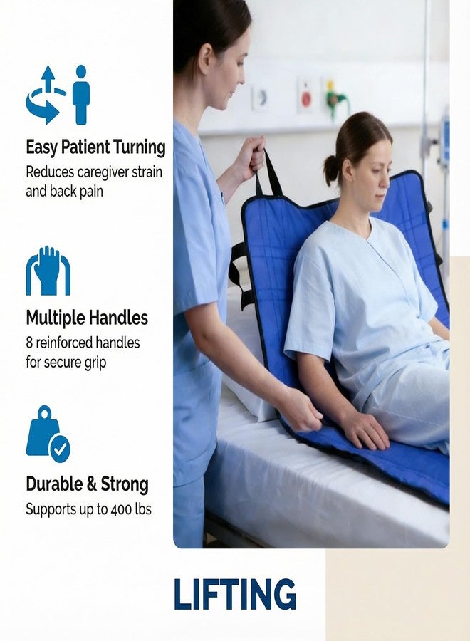 ProTraverse Positioning Bed Pad with Handles 48" x 40" Washable Transfer & Slide Sheet for Moving Patients, Turning & Lifting, Draw Sheet for Hospital Bed, Blue - Image 2