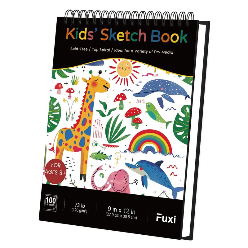 Fuxi Sketch Book for Kids, 9" x 12" Kid Sketchbook, 100 Sheets (73lb/120gsm) Drawing Paper for Kids, Spiral Sketch Pad for Kid, Easter Basket Stuffers. - Image 1