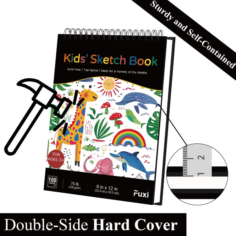 Fuxi Sketch Book for Kids, 9" x 12" Kid Sketchbook, 100 Sheets (73lb/120gsm) Drawing Paper for Kids, Spiral Sketch Pad for Kid, Easter Basket Stuffers. - Image 4