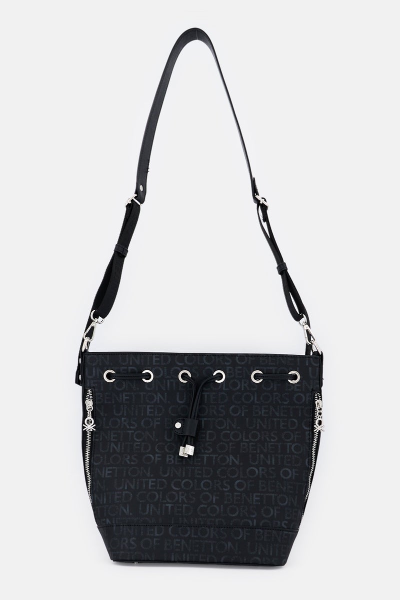 UNITED COLORS OF BENETTON Women Brand Logo Tote Bag, Black  - Image 1
