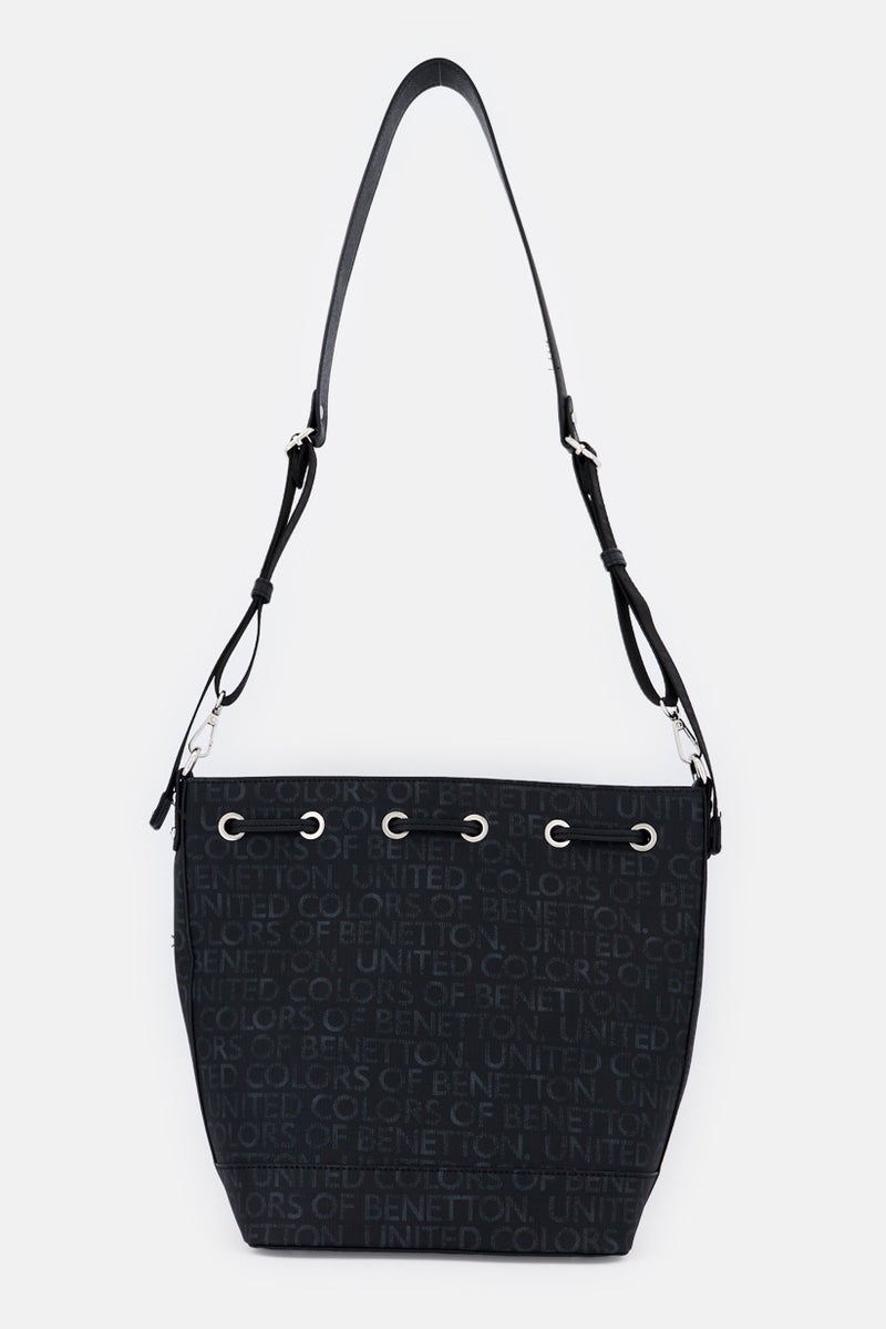 UNITED COLORS OF BENETTON Women Brand Logo Tote Bag, Black  - Image 2
