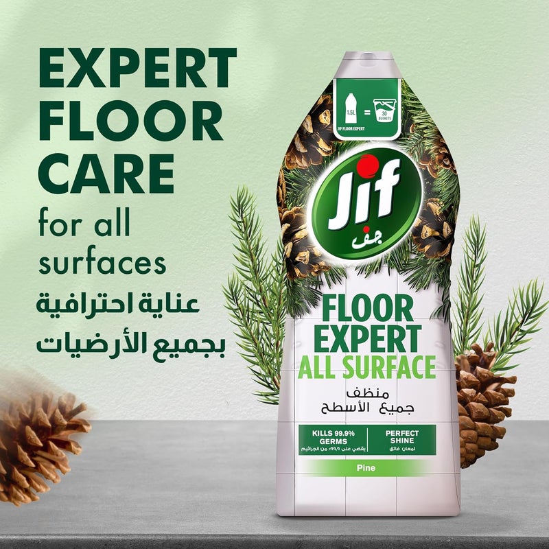 JIF Floor Expert Liquid Cleaner, All Surface, Pine Scent, 1.5L - Kills 99.9% Germs for Perfect Shine - Image 4
