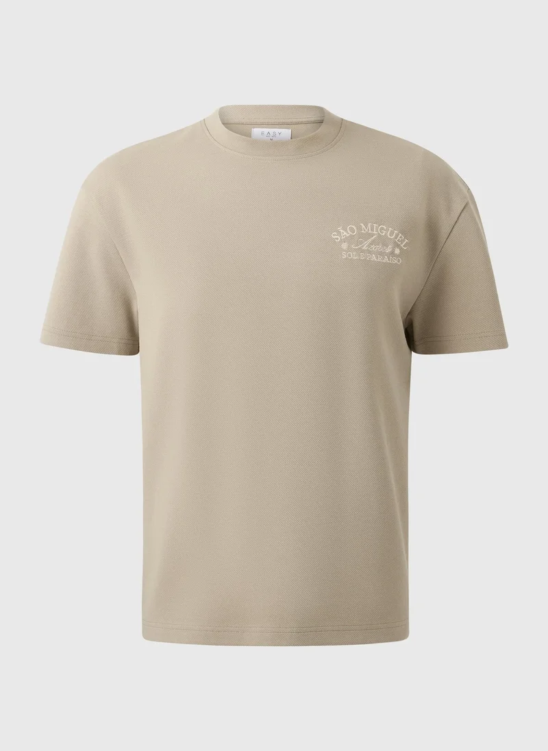 Matalan Beige Sao Miguel Embroidered Textured T-Shirt
