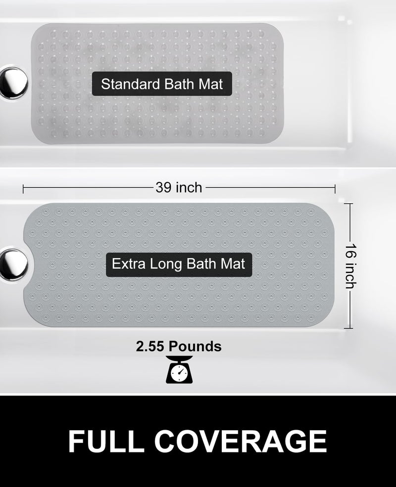 OTHWAY No Suction Cup Bath Mat: 39x16 inch Extra Long Bathmatâ”‚Perfect for Ordinary or Refinished Bath Tubs â”‚Made of Nature Rubberâ”‚Protect Your Bathtub (Grey) - Image 5