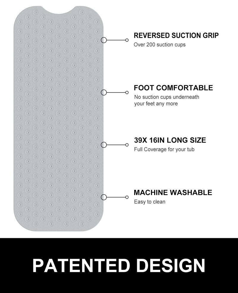 OTHWAY No Suction Cup Bath Mat: 39x16 inch Extra Long Bathmatâ”‚Perfect for Ordinary or Refinished Bath Tubs â”‚Made of Nature Rubberâ”‚Protect Your Bathtub (Grey) - Image 4