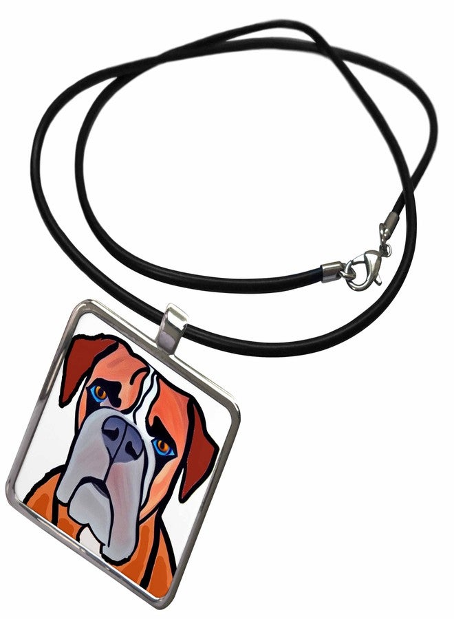 3dRose Necklace With Rectangle Pendant - Cute funny Boxer Puppy Dog Rescue Dog Face for Dog Lovers Pets - Image 1