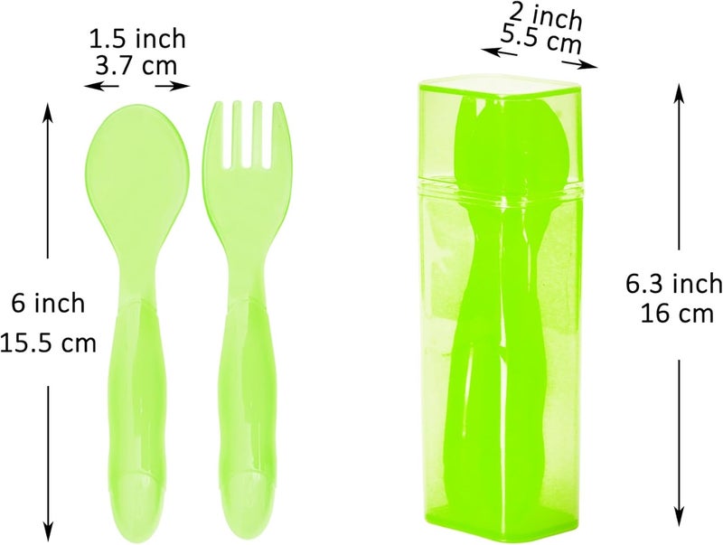 Youngever 6 Pack Plastic Toddler Utensils with Case Plastic Kids Forks Kids Spoons Large Size Top Dishwasher Safe Set of 6 in 6 Rainbow Colors - Image 3