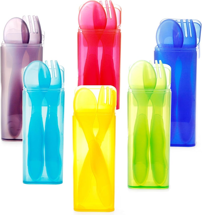 Youngever 6 Pack Plastic Toddler Utensils with Case Plastic Kids Forks Kids Spoons Large Size Top Dishwasher Safe Set of 6 in 6 Rainbow Colors - Image 1