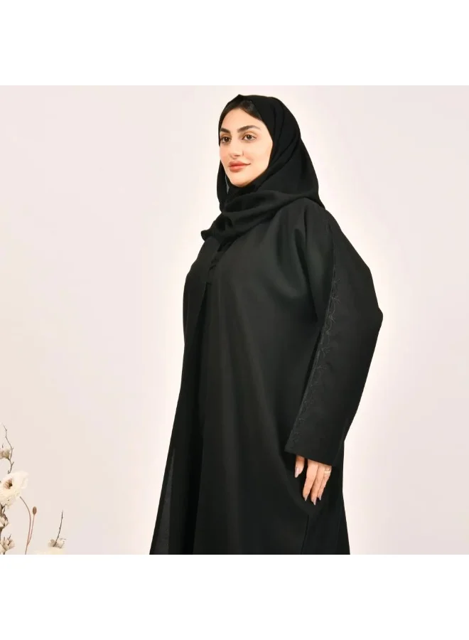 lamha abaya Black wrap abaya with delicate embroidery on the sleeves