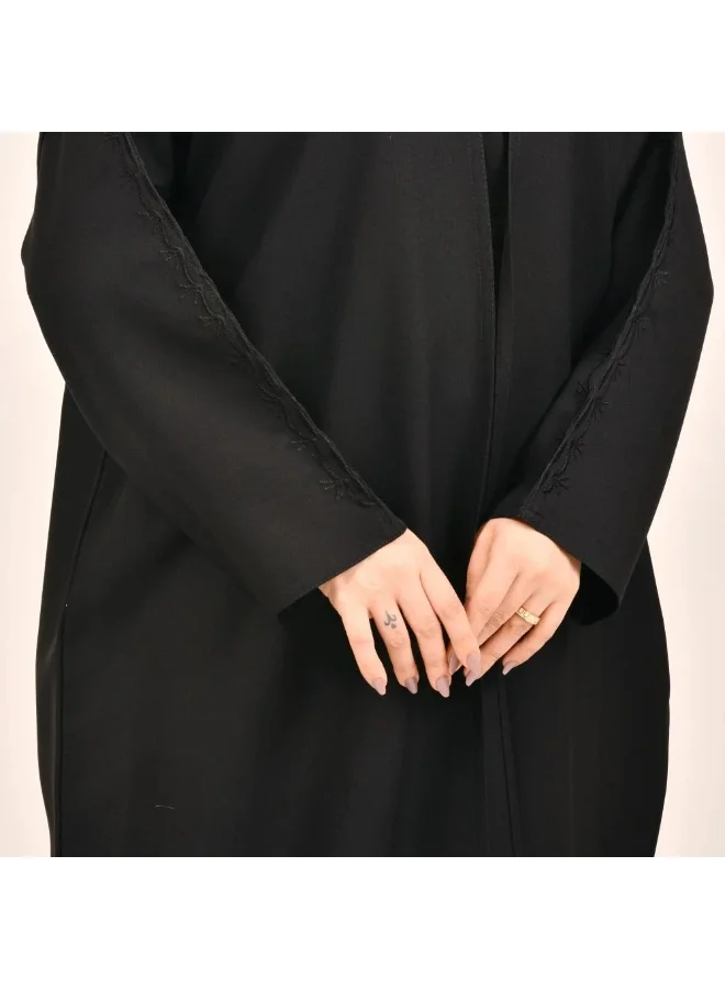 lamha abaya Black wrap abaya with delicate embroidery on the sleeves
