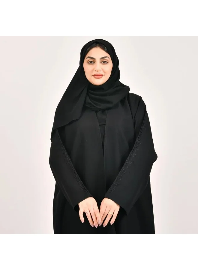 lamha abaya Black wrap abaya with delicate embroidery on the sleeves