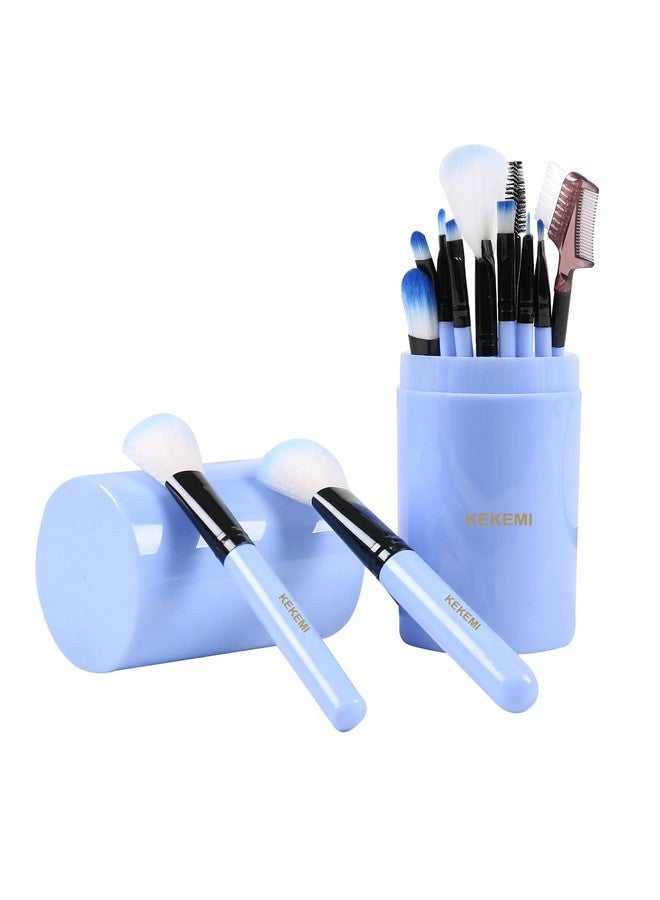 YEMIX Professional Makeup Cosmetic Foundation Brush Set (Light Blue) Pack Of 12 - Image 1