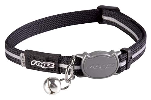 Rogz Reflective Nylon Cat Collar with Breakaway Clip and Removable Bell, fully adjustable to fit most breeds, Black - Image 2