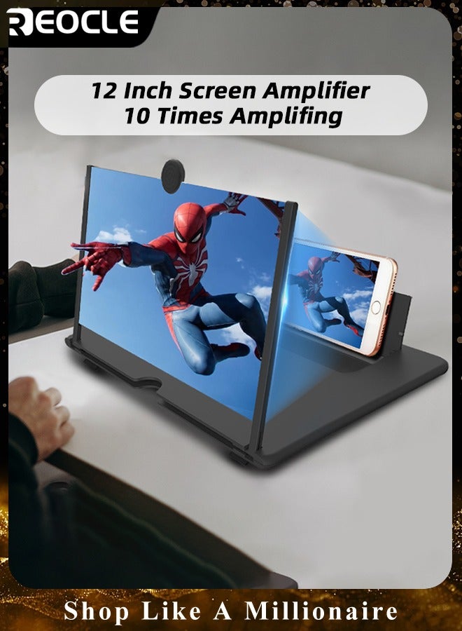REOCLE 12" Screen Magnifier for Cell Phone 3D HD Magnifying Projector Screen Enlarger Foldable Phone Stand Screen Amplifier Compatible with All Smartphones - Image 2