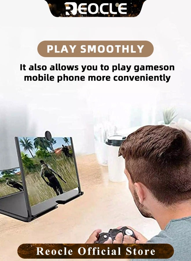 REOCLE 12" Screen Magnifier for Cell Phone 3D HD Magnifying Projector Screen Enlarger Foldable Phone Stand Screen Amplifier Compatible with All Smartphones - Image 4