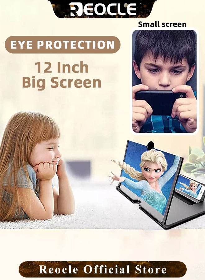 REOCLE 12" Screen Magnifier for Cell Phone 3D HD Magnifying Projector Screen Enlarger Foldable Phone Stand Screen Amplifier Compatible with All Smartphones - Image 3