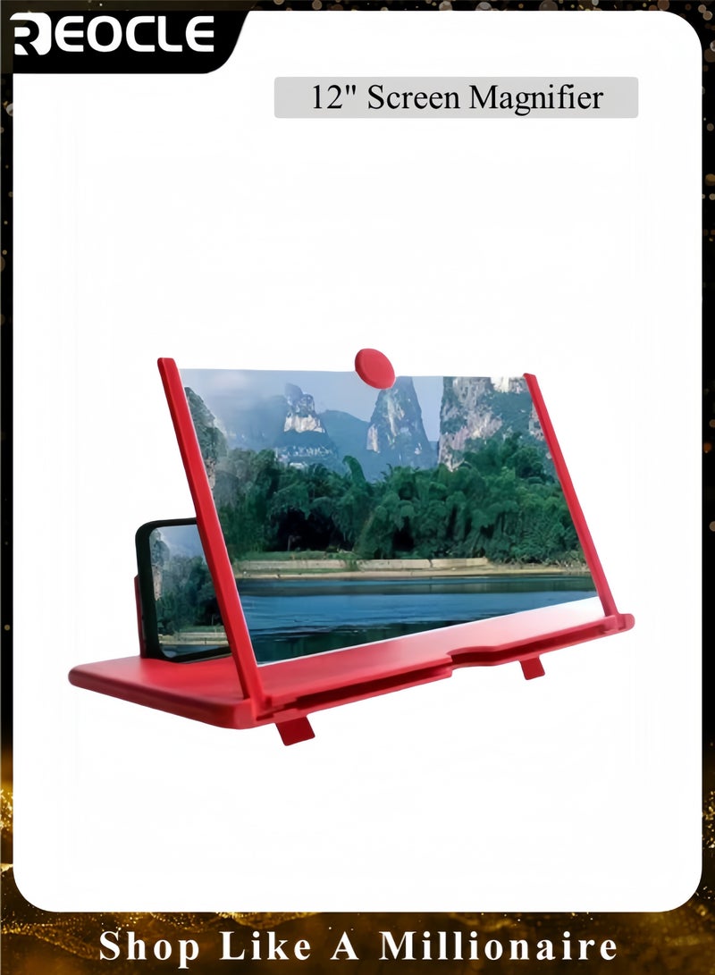 REOCLE 12" Screen Magnifier for Cell Phone 3D HD Magnifying Projector Screen Enlarger Foldable Phone Stand Screen Amplifier Compatible with All Smartphones - Image 1