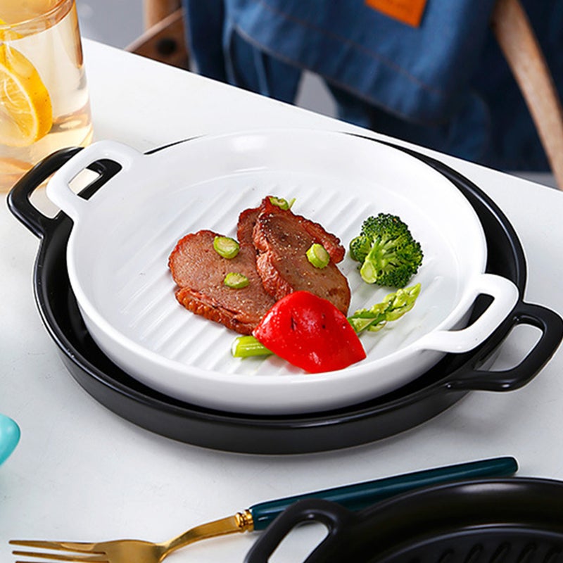 2pcs Ceramic Plate Ceramic Baking Food Plate Food Holder Restaurant Salad Plate - Image 3