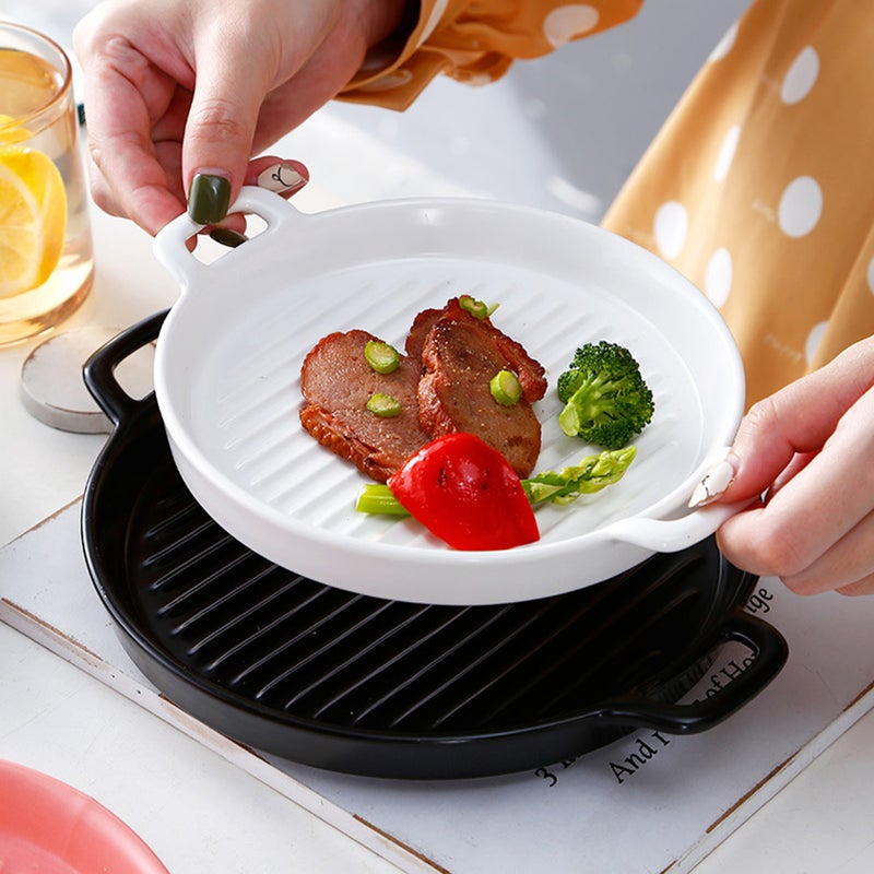 2pcs Ceramic Plate Ceramic Baking Food Plate Food Holder Restaurant Salad Plate - Image 2