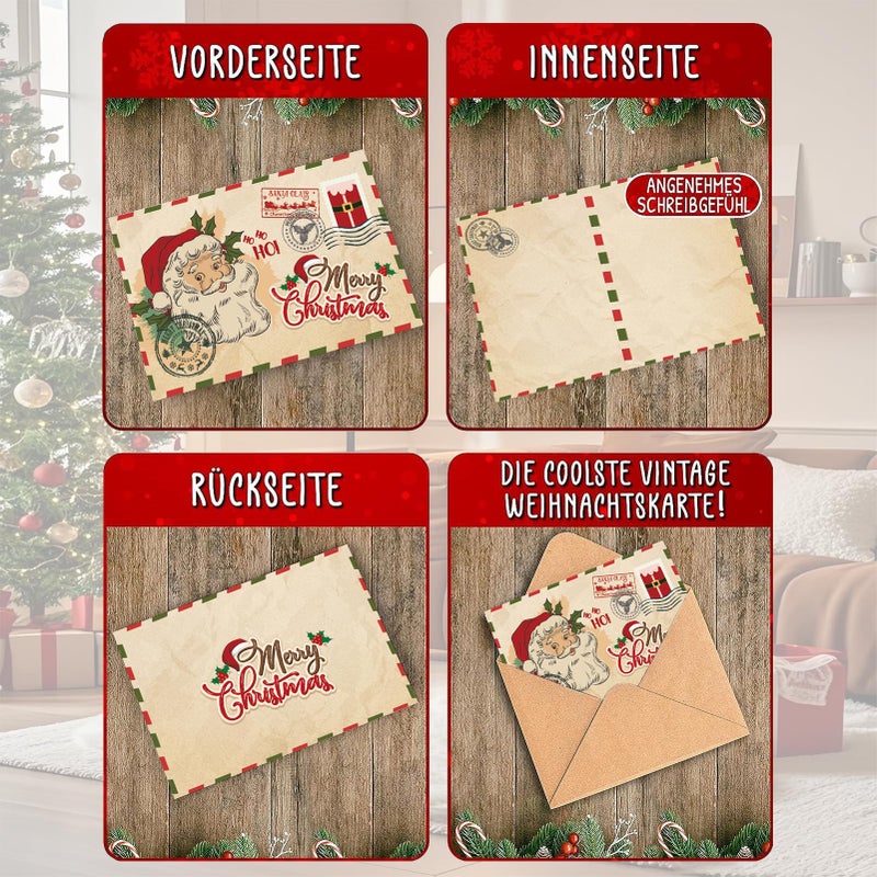 UYXiNONE 12pcs Christmas Vintage Greeting Cards + 12 pcs Christmas Greeting Envelopes + 12pcs Sealed Round Stickers, Christma Gift Card, Folded Cards Wishes Message Cards. - Image 4
