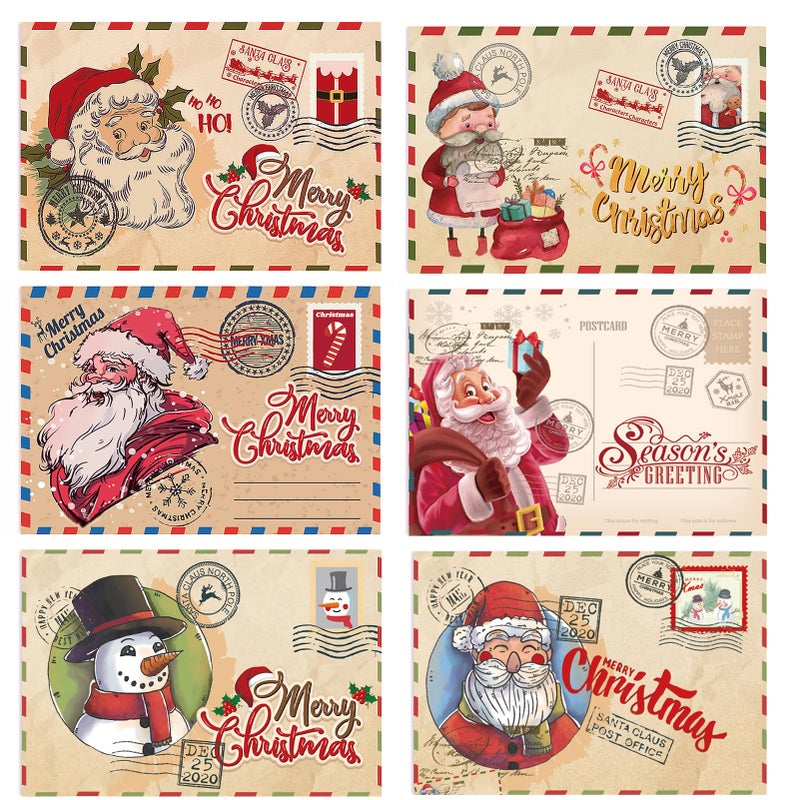 UYXiNONE 12pcs Christmas Vintage Greeting Cards + 12 pcs Christmas Greeting Envelopes + 12pcs Sealed Round Stickers, Christma Gift Card, Folded Cards Wishes Message Cards. - Image 1