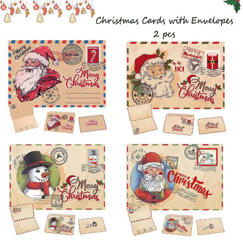 UYXiNONE 12pcs Christmas Vintage Greeting Cards + 12 pcs Christmas Greeting Envelopes + 12pcs Sealed Round Stickers, Christma Gift Card, Folded Cards Wishes Message Cards. - Image 5
