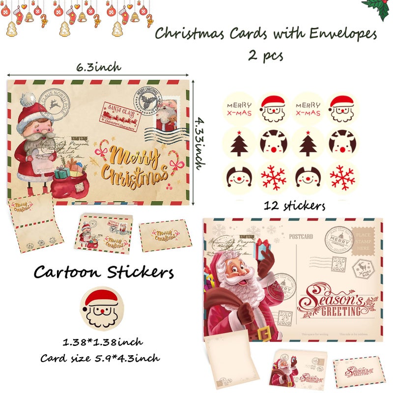 UYXiNONE 12pcs Christmas Vintage Greeting Cards + 12 pcs Christmas Greeting Envelopes + 12pcs Sealed Round Stickers, Christma Gift Card, Folded Cards Wishes Message Cards. - Image 2