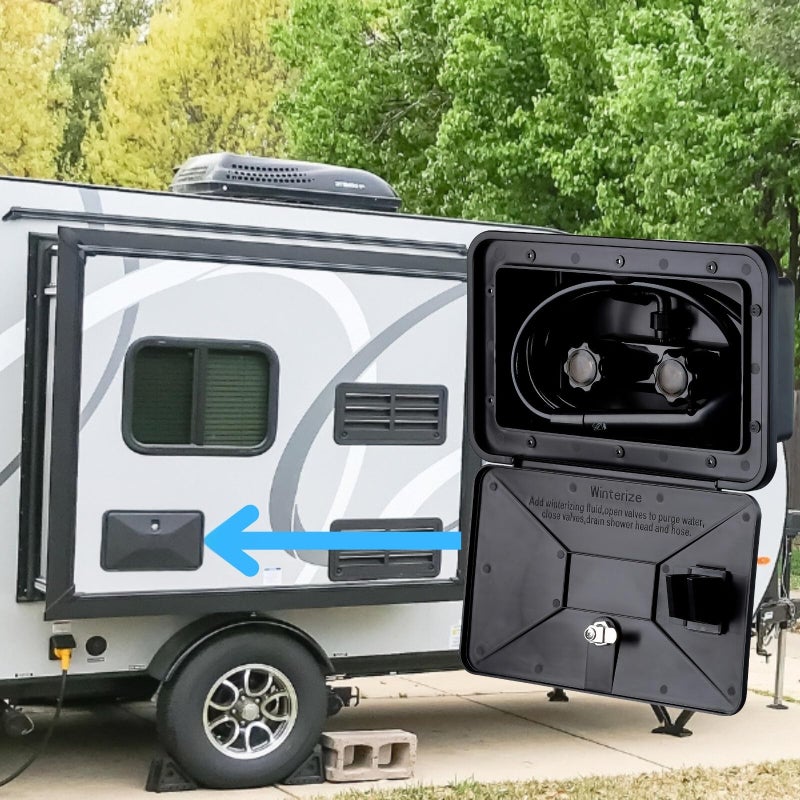 DSRTLP RV Exterior Shower Box Outdoor Camper Trailer Shower Kit with Shower Faucet Shower Head and Hose wall box portable use for Camper Van Travel Trailer Motorhome and Boat (Black) - Image 4