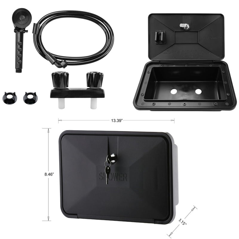 DSRTLP RV Exterior Shower Box Outdoor Camper Trailer Shower Kit with Shower Faucet Shower Head and Hose wall box portable use for Camper Van Travel Trailer Motorhome and Boat (Black) - Image 3