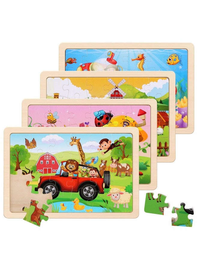 NASHRIO Wooden Puzzles Toys For Kids Ages 3-5, Set Of 4 Packs With 20-Piece Farm, Animals Theme Wood Jigsaw Puzzles, Preschool Educational Brain Teaser Toys For Boys And Girls 3-6 Years Old. - Image 1