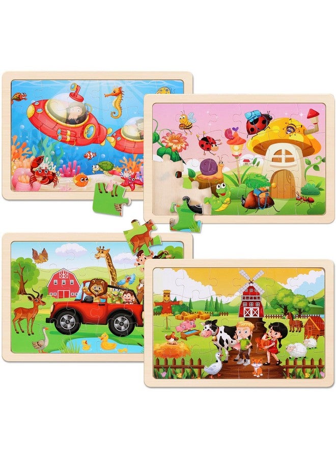 NASHRIO Wooden Puzzles Toys For Kids Ages 3-5, Set Of 4 Packs With 20-Piece Farm, Animals Theme Wood Jigsaw Puzzles, Preschool Educational Brain Teaser Toys For Boys And Girls 3-6 Years Old. - Image 2