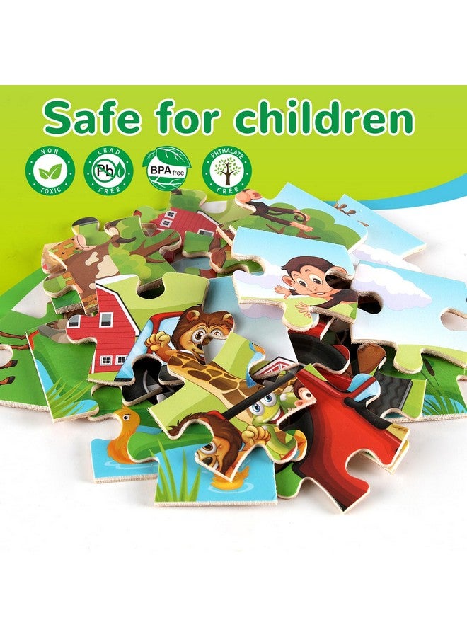 NASHRIO Wooden Puzzles Toys For Kids Ages 3-5, Set Of 4 Packs With 20-Piece Farm, Animals Theme Wood Jigsaw Puzzles, Preschool Educational Brain Teaser Toys For Boys And Girls 3-6 Years Old. - Image 4
