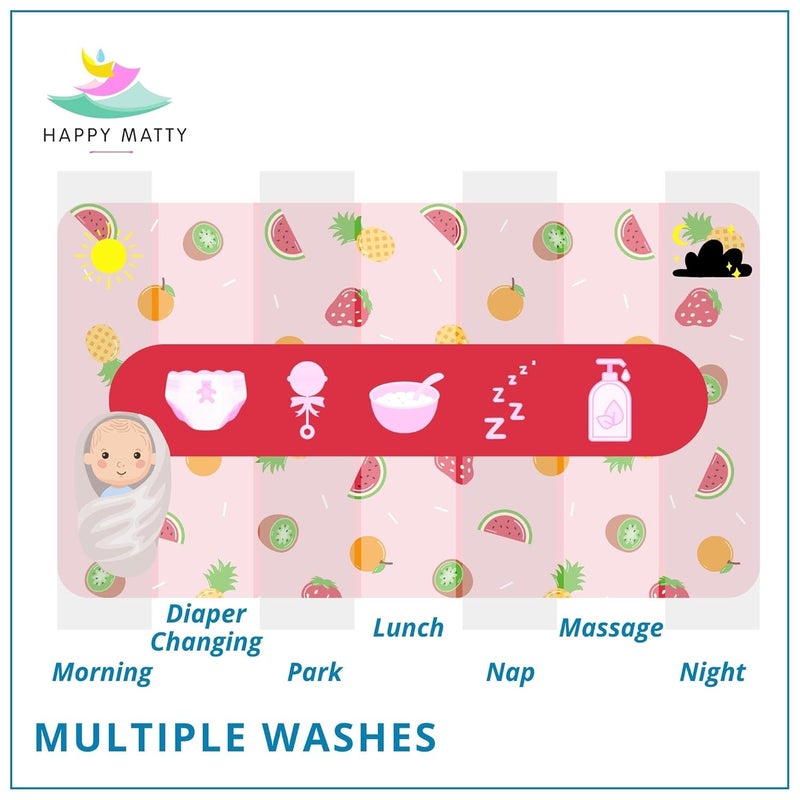 Happy Matty حصيرة هابي ماتي من البوليستر للأطفال فائقة الامتصاص سريعة الجفاف مقاومة للماء قابلة لإعادة الاستخدام قابلة للغسل مريحة الأفضل للهدايا قماش خالي من الوبر واقي مرتبة سرير الأطفال مقاس متوسط فواكه 50 سم × 70 سم - Image 5