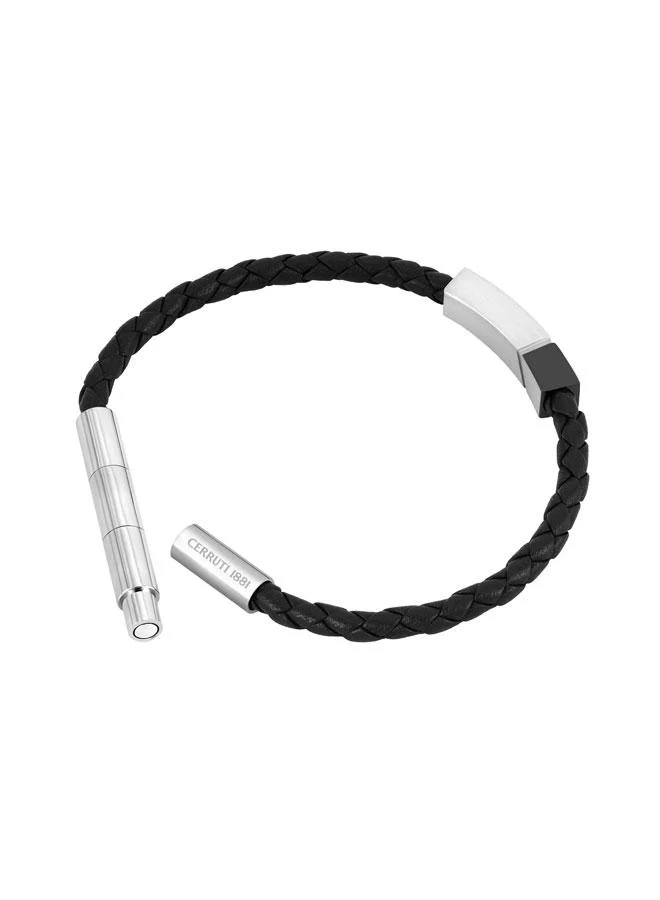 CERRUTI 1881 Yago Black Braided Leather Bracelet for Men