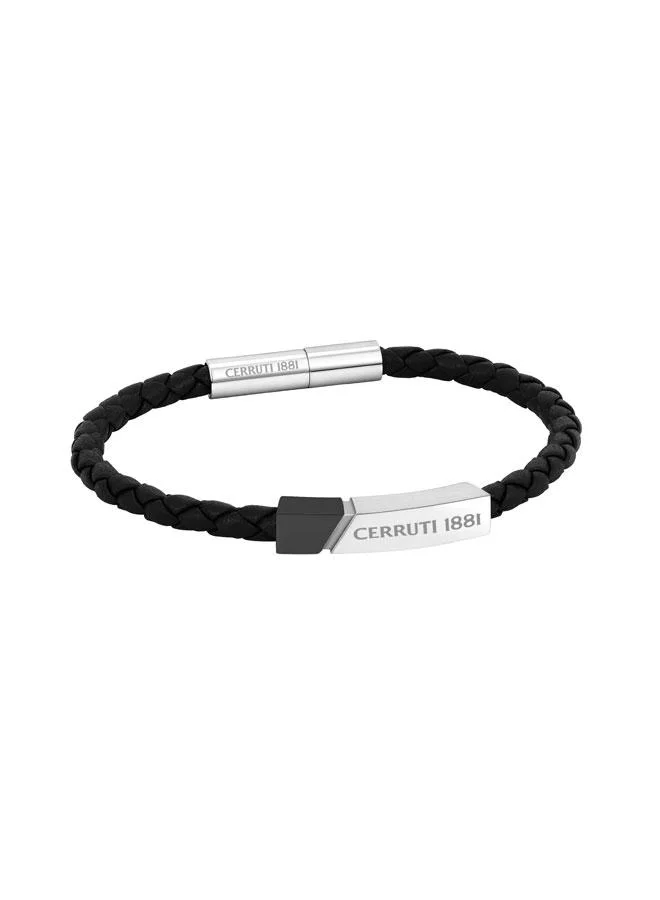 CERRUTI 1881 Yago Black Braided Leather Bracelet for Men