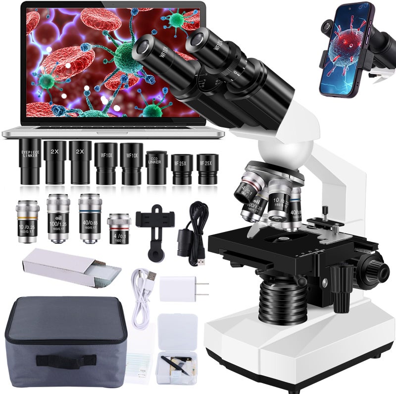 Woehrsh Microscope for Adults WF10x and WF25x eyepieces 40X2000X Magnification USB Camera Microscope for Adults Suitable for Laboratory School Large Model Binocular Electronic Eyepiece - Image 2