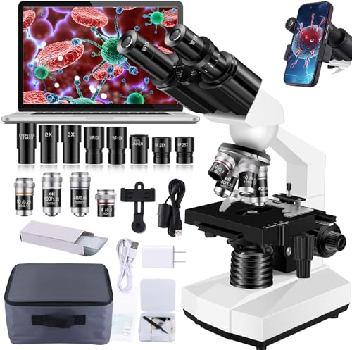 Woehrsh Microscope for Adults WF10x and WF25x eyepieces 40X2000X Magnification USB Camera Microscope for Adults Suitable for Laboratory School Large Model Binocular Electronic Eyepiece - Image 1