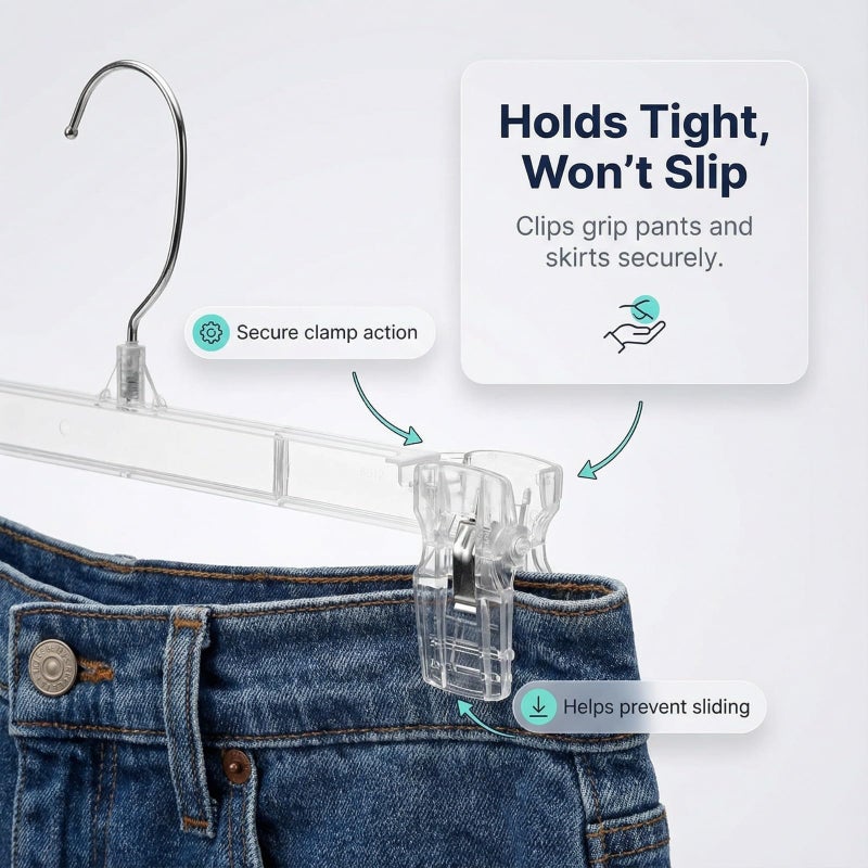 DEILSYâ„¢ Pants Hangers with Clips â€“ 12 inch Space Saving Pants Hangers - Stylish Jeans Hangers for Closet Organization - Durable Hangers for Pants, Skirts, Jeans, Shorts, Trousers - 30 Pack - Image 2