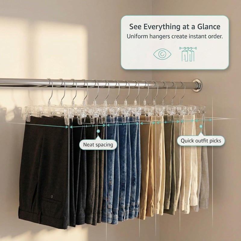 DEILSYâ„¢ Pants Hangers with Clips â€“ 12 inch Space Saving Pants Hangers - Stylish Jeans Hangers for Closet Organization - Durable Hangers for Pants, Skirts, Jeans, Shorts, Trousers - 30 Pack - Image 4