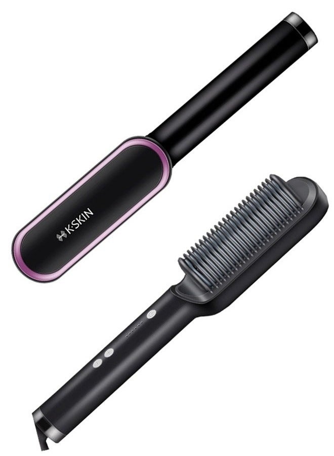 K.SKIN 【Black and blue】Hair Straightener Brush Hair Straightening Iron with Built-in Comb, 20s Fast Heating 5 Gears Settings Anti-Scald Perfect for Professional Salon at Home - Image 1