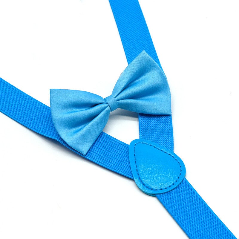 Boys and girls universal solid color 3-clip Y-strap bow tie set, children's sling + bow tie baby two-piece set (red, black, navy blue) - Image 3