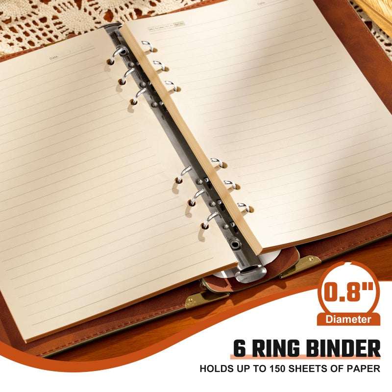Ovesmusl PU Leather A5 Binder 6 Ring Refillable Journal Cover No Refill Paper A5 Planner Binder Loose Leaf Binder for Notebook 5.7â€x8.3â€ with Elastic Closure, Green Tree - Image 5